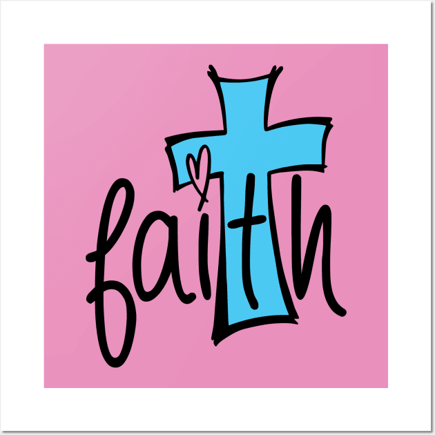 Faith Cross with Love Heart Wall Art by Caty Catherine